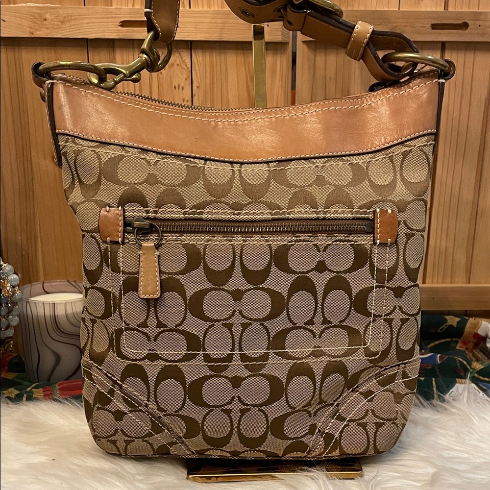 Coach Beige and Brown Signature Crossbody Bag - Picture 4 of 11